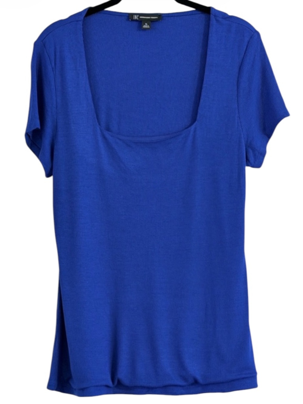 INC International Concepts Blue Short Sleeve Ribbed Top Size XL